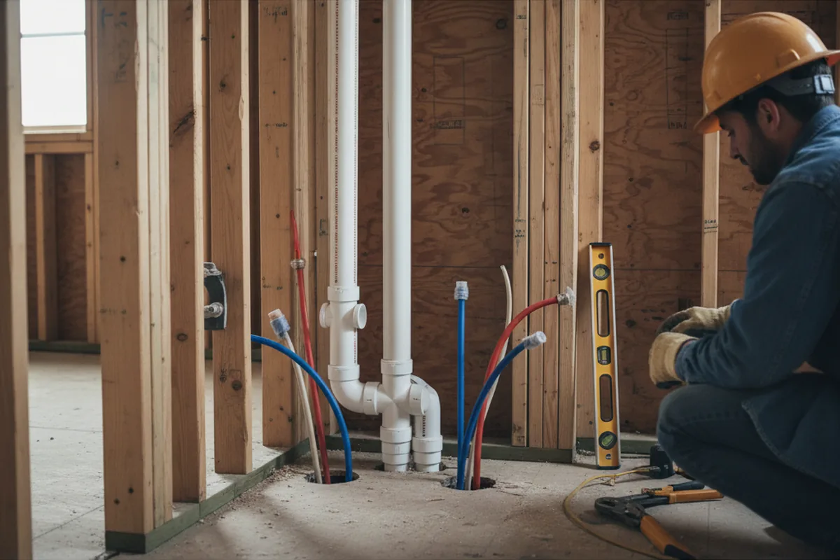 Drain and supply rough-in during Sump Pump Repair in Waynesboro